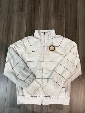 Nike White Inter Milan Windbreaker Jacket with Black Striping
